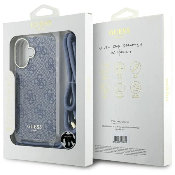 Guess Crossbody Cord 4G Print Case with Lanyard for iPhone 16 - Blue_6