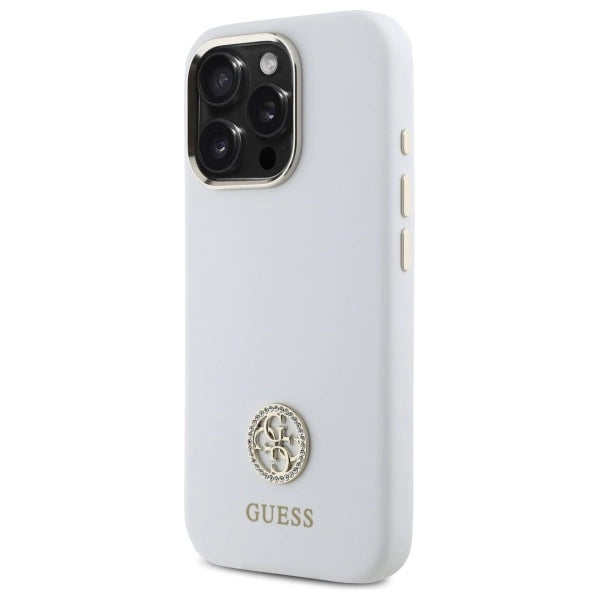Guess Silicone Logo Strass 4G Case for iPhone 16 Pro Max - White_1