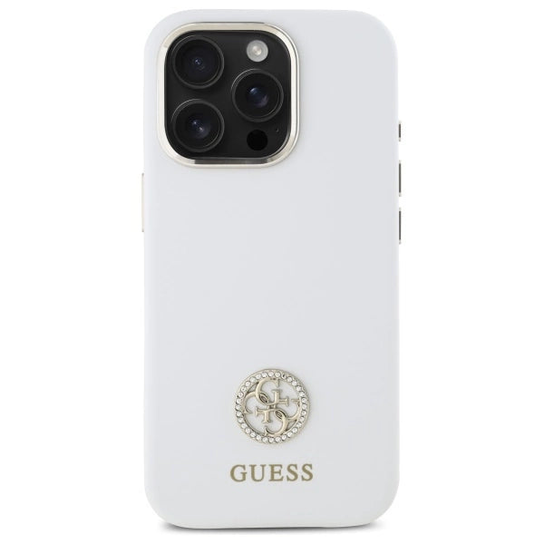 Guess Silicone Logo Strass 4G Case for iPhone 16 Pro Max - White_2