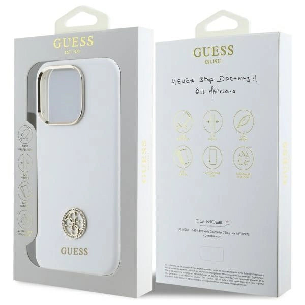 Guess Silicone Logo Strass 4G Case for iPhone 16 Pro Max - White_7