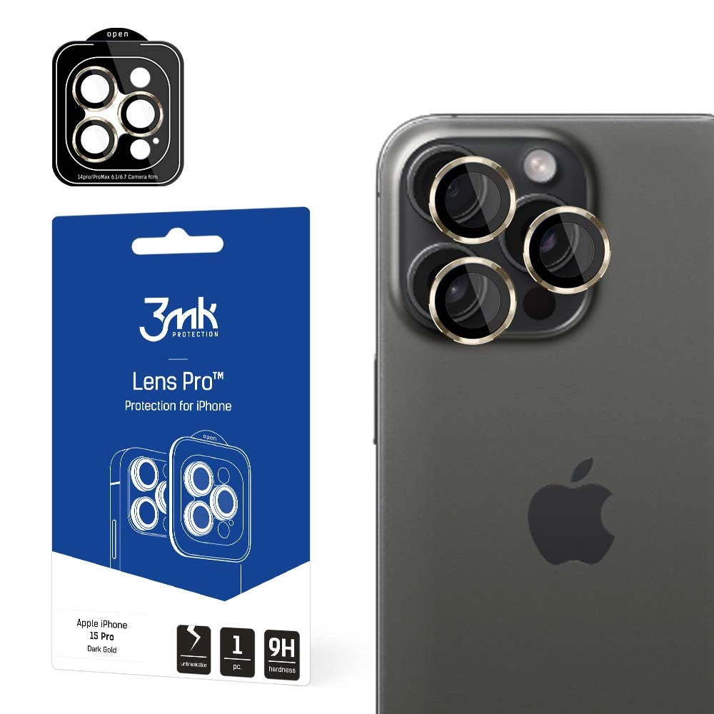 3mk Lens Protection Pro Camera Cover with Gold Frame for iPhone 15 Pro_0