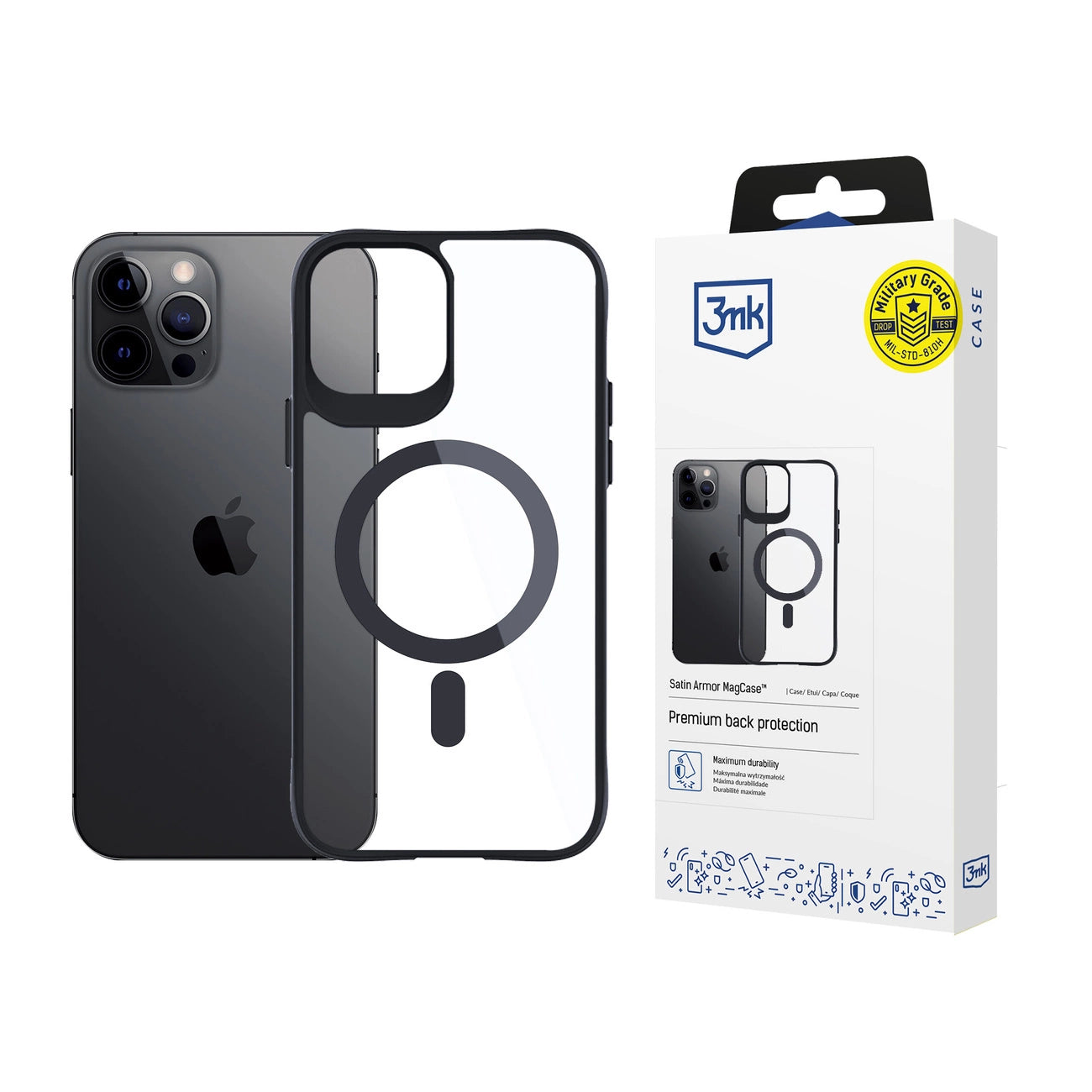 3mk Satin Armor MagCase with MagSafe for iPhone 12 Pro Max - Clear with Black Frame_0
