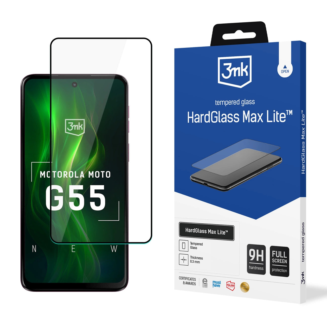 Tempered glass 3mk HardGlass Max Lite Black for Motorola Moto G55 5G_0
