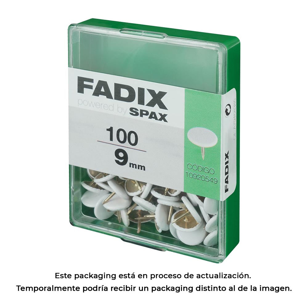 Caixa m 100 unid. pionés plano branco 9mm fadix_0