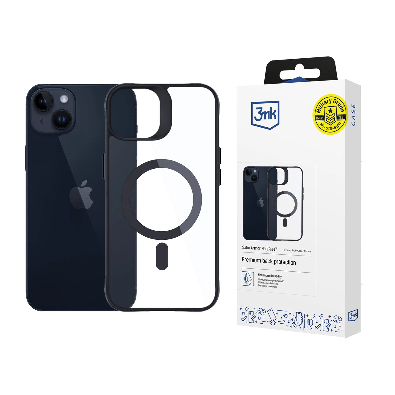 3mk Satin Armor MagCase with MagSafe for iPhone 14 Plus - Clear with Black Frame_0
