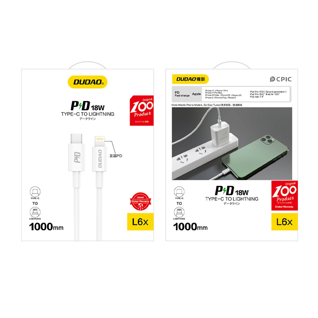 Dudao L6X USB-C - Lightning PD 20W 1m Cable - White_2