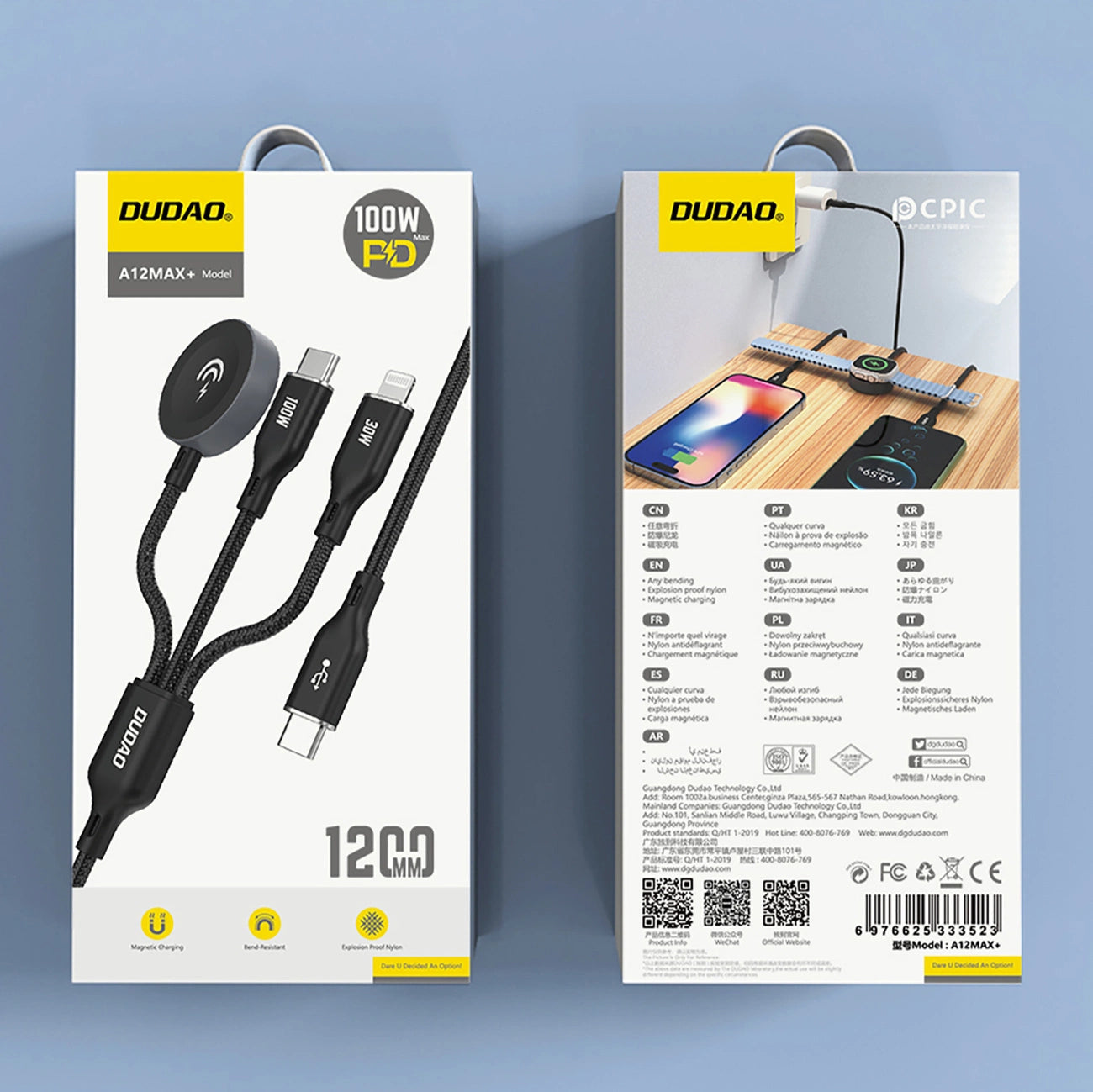 Apple Watch Dudao A12Max+ PD 100W 3in1 Charger Cable: USB-C Lightning 1.2m - Black_1
