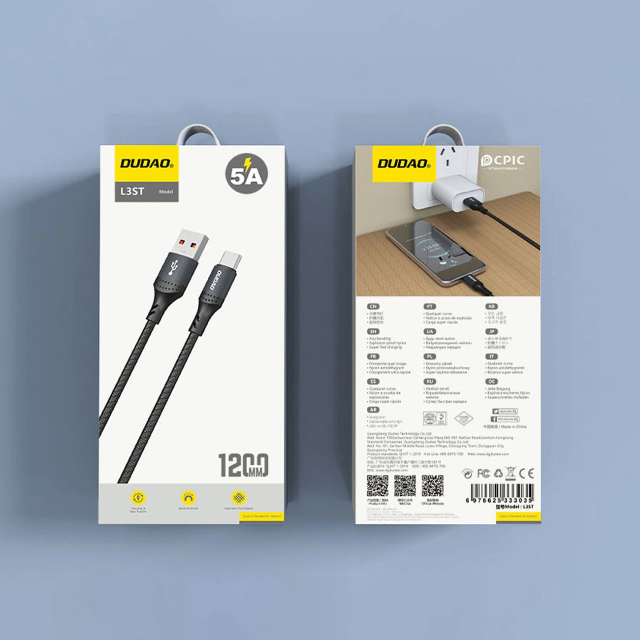 Dudao L3ST USB-A - USB-C 5A Cable 1.2m Braided - Black_6