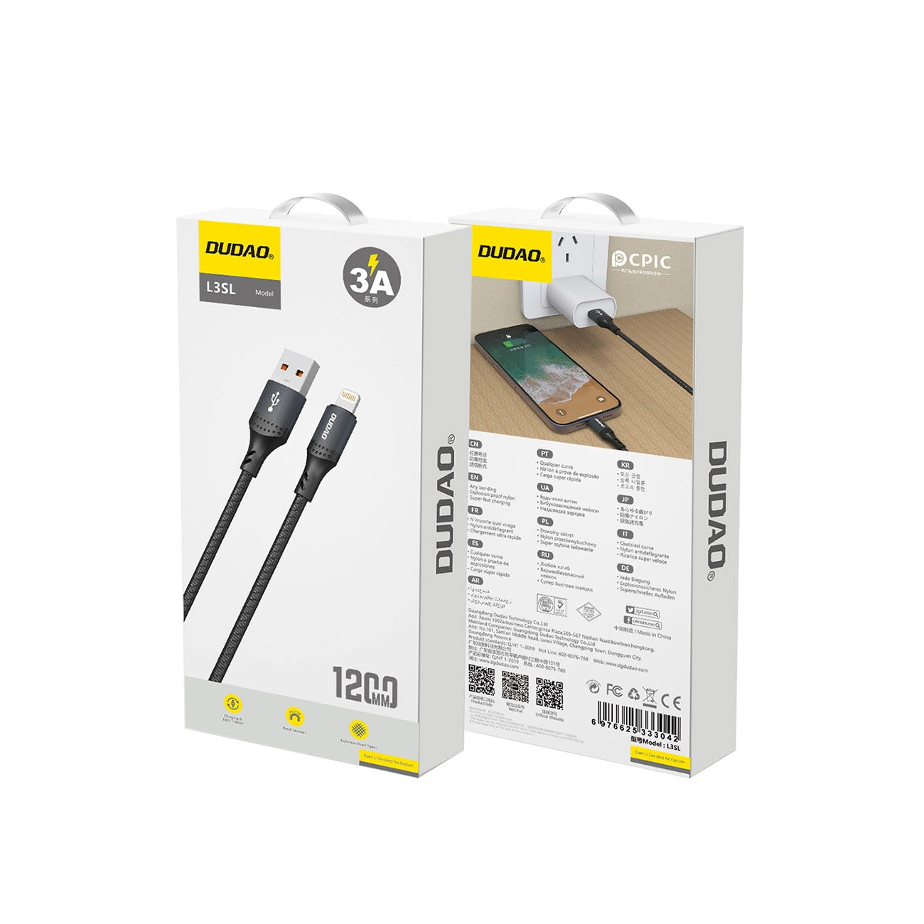 Dudao 3A 30W L3SL USB-A - Lightning Cable Braided 1.2m - Black_1