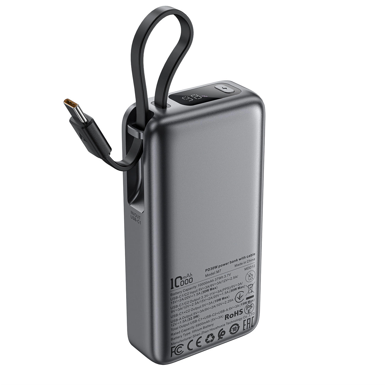 Acefast M7-10000 PD30W Powerbank with Built-in Cable - Black_1