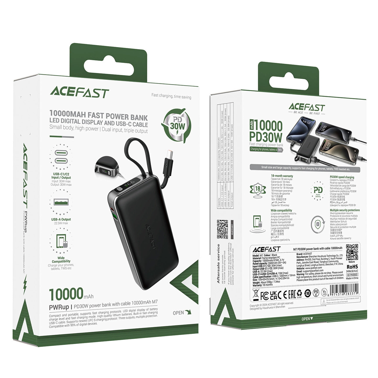 Acefast M7-10000 PD30W Powerbank with Built-in Cable - Black_4
