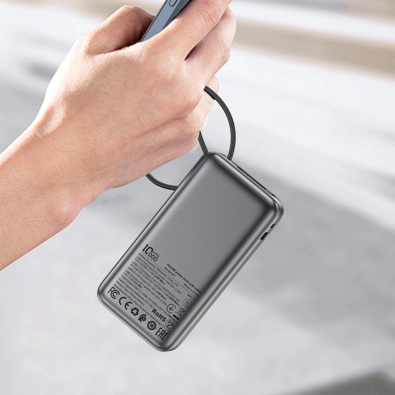 Acefast M7-10000 PD30W Powerbank with Built-in Cable - Black_6