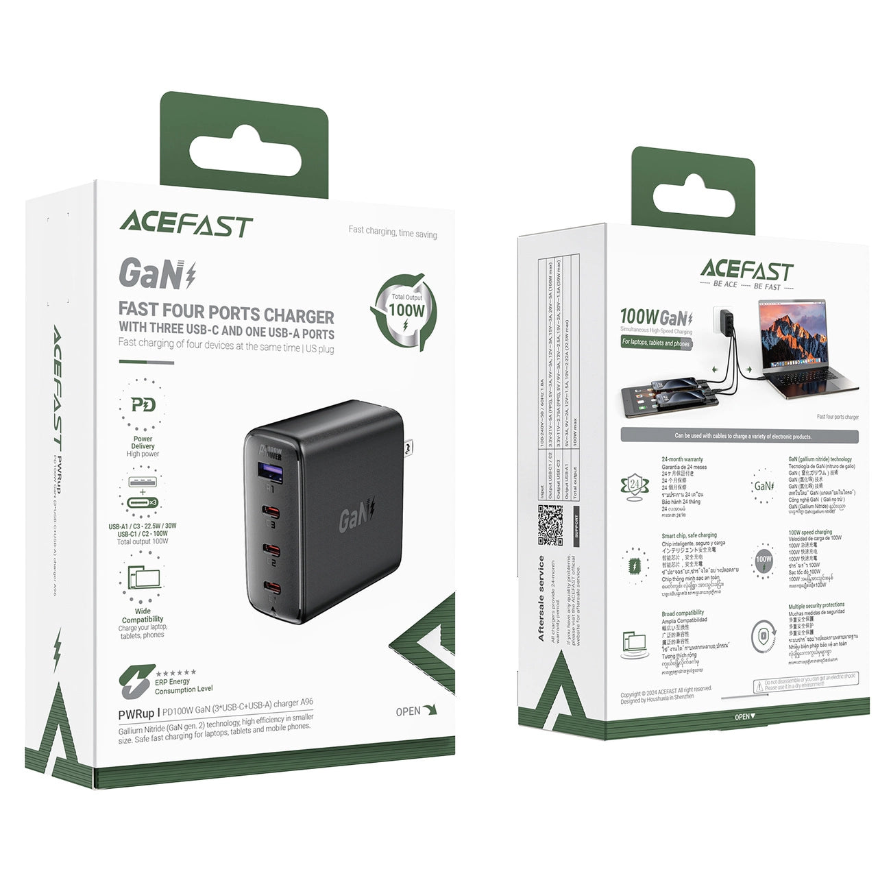 Acefast A96 PD100W GaN Charger (3 x USB-C + 1x USB-A) with US Plug - Black_4