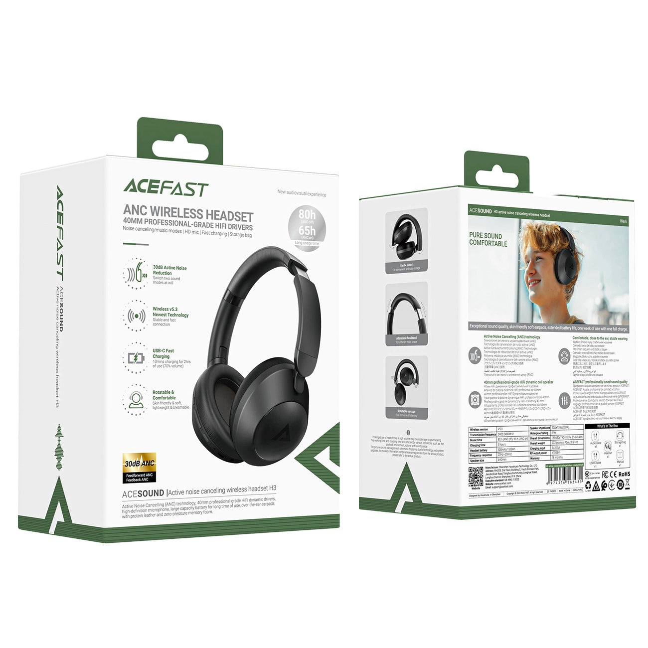 Acefast H3 Bluetooth Wireless Headphones with ANC - Black_5