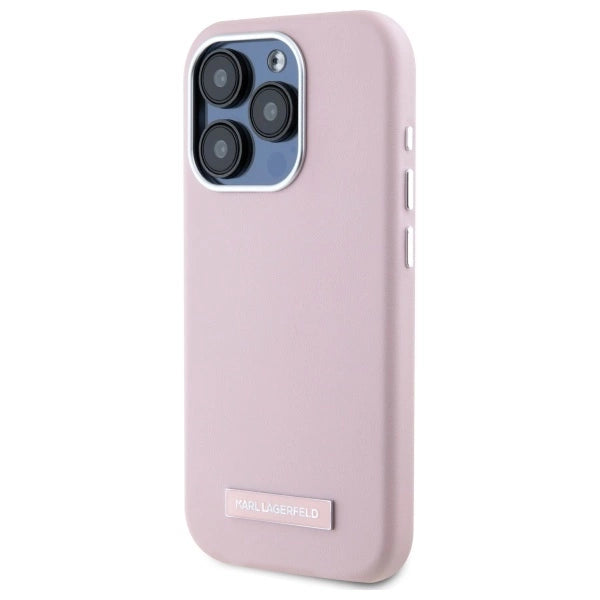 Karl Lagerfeld FW Metal Plate MagSafe iPhone 15 Pro Case - Pink_1