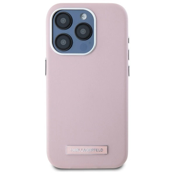 Karl Lagerfeld FW Metal Plate MagSafe iPhone 15 Pro Case - Pink_2