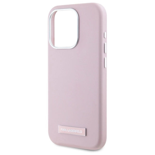 Karl Lagerfeld FW Metal Plate MagSafe iPhone 15 Pro Case - Pink_5