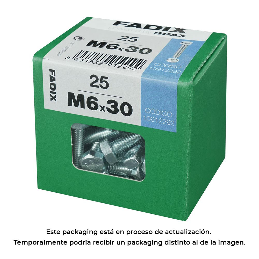 Caixa l 25 unid. parafuso metrico cab hex+porca zinco m 6x30mm fadix_0