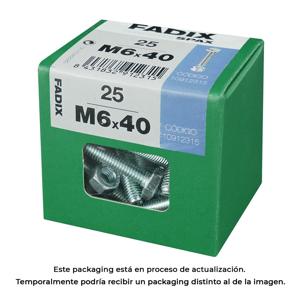 Caixa l 25 unid. parafuso metrico cab hex+porca zinco m 6x40mm fadix_0