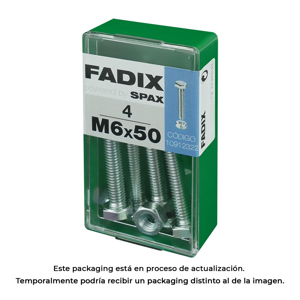 Caixa s 4 unid. parafuso metrico cab hex+porca zinco m 6x50mm fadix_0