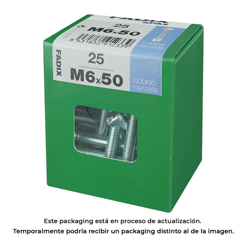 Caixa l 25 unid. parafuso metrico cab hex+porca zinco m 6x50mm fadix_0