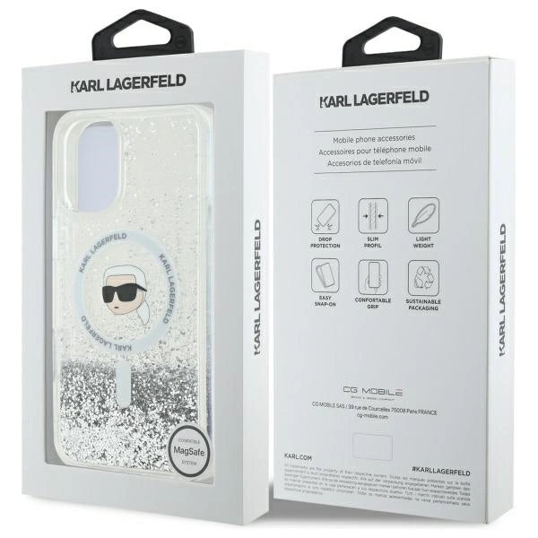 Karl Lagerfeld Liquid Glitter Karl Head Magsafe iPhone 16 Case - Clear_7