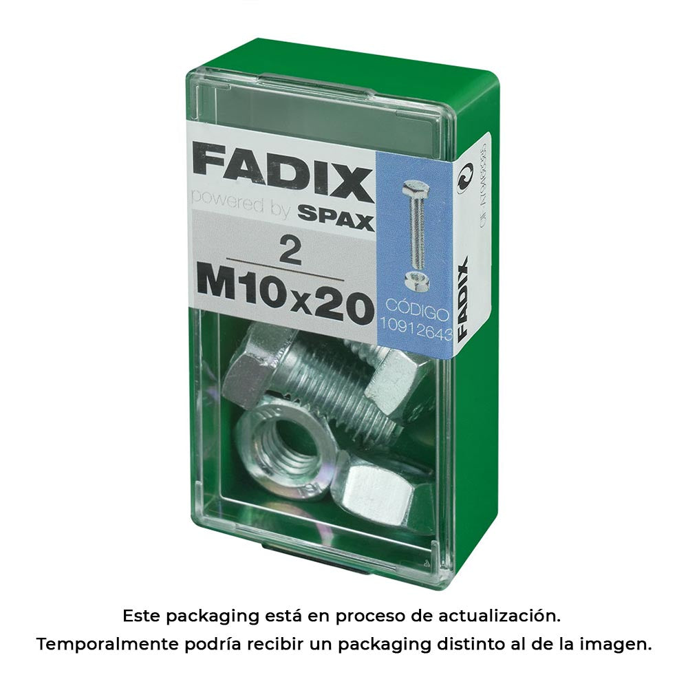 Caixa s 2 unid. parafuso metrico cab hex+porca zinco m 10x20mm fadix_0