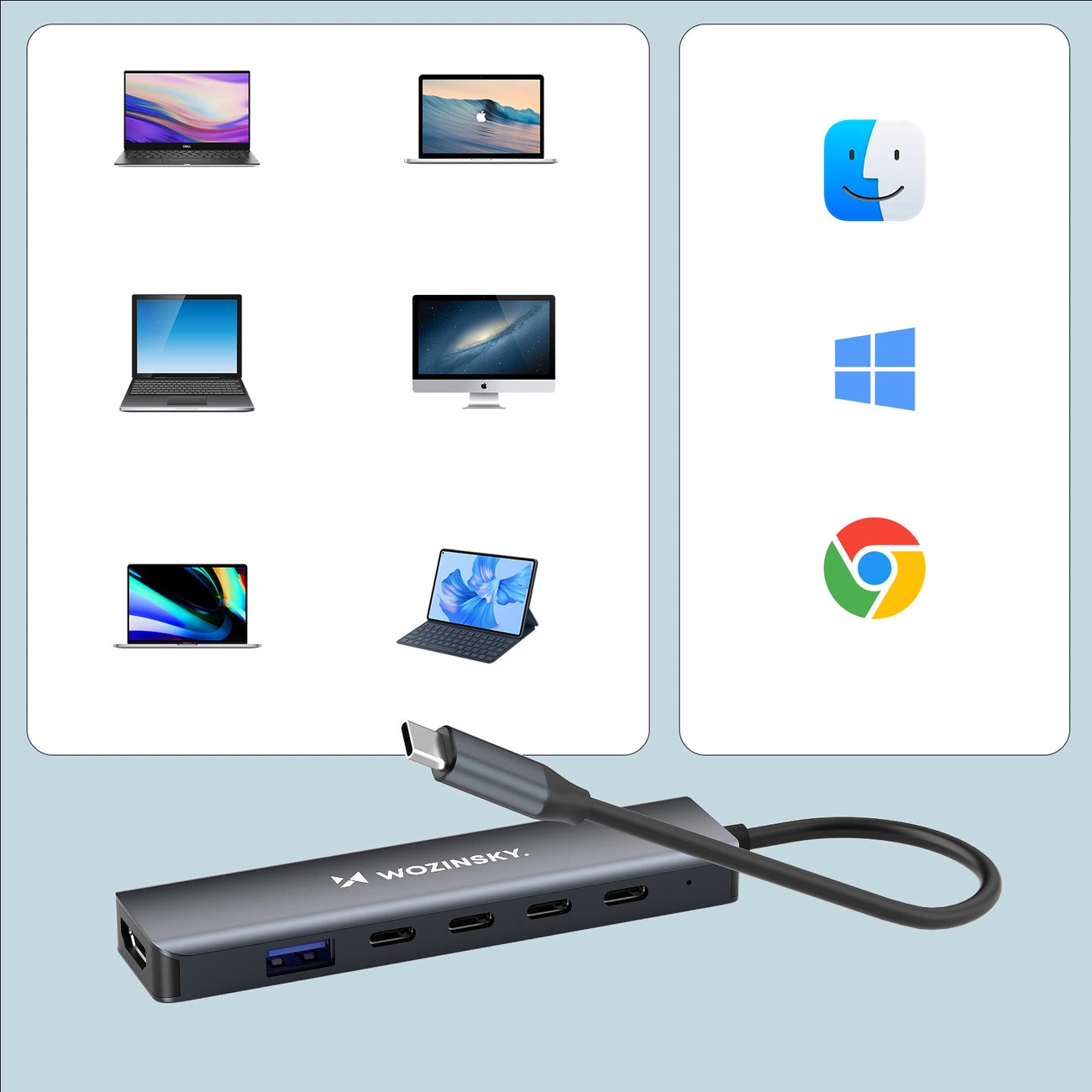 USB-C 6 in 1 Hub Wozinsky WHBC10Y4S Multifunctional, Aluminum, with 25 cm Cable - Gray_5