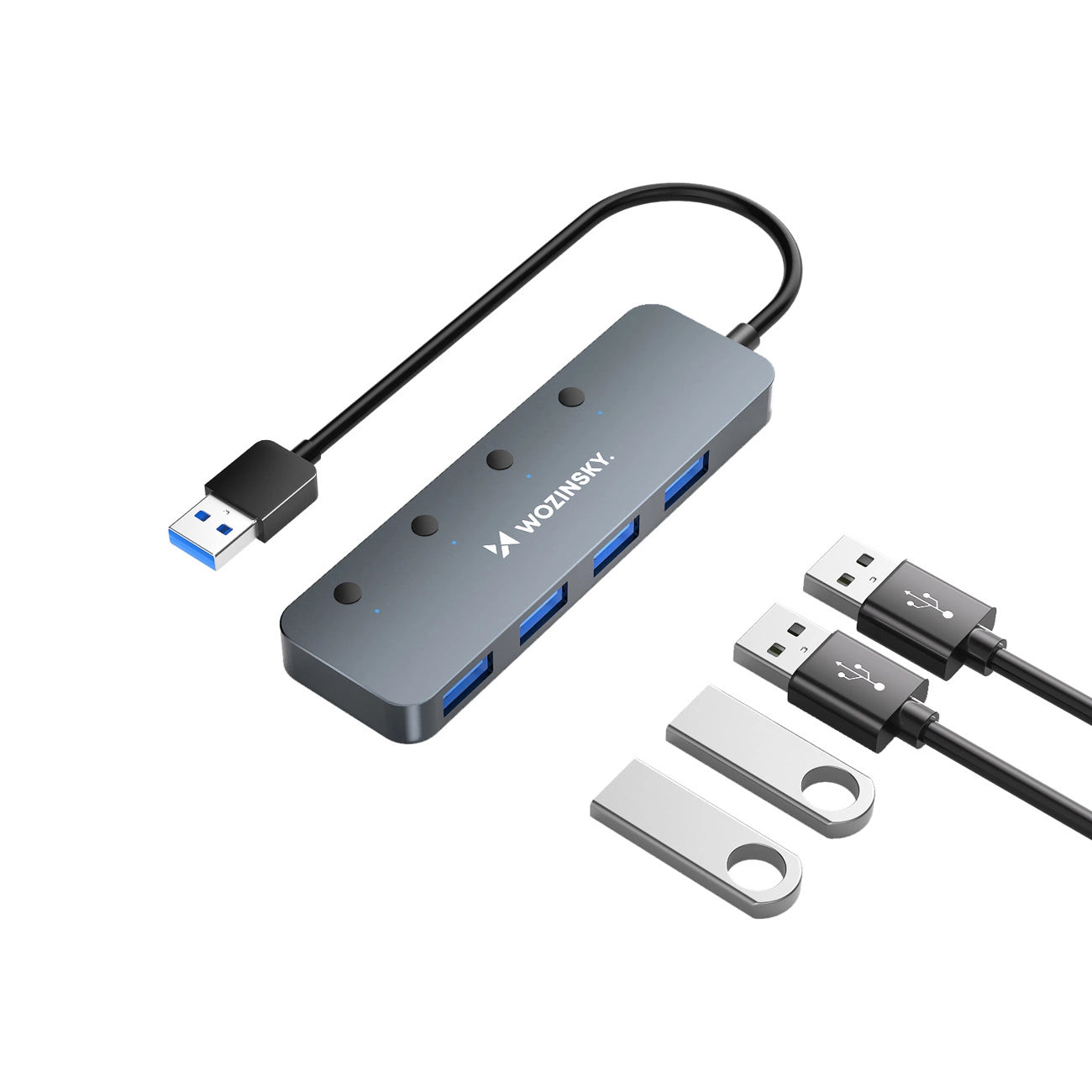 USB-A Hub Wozinsky WHS080YSS 4 x USB-A 3.0 with individual switches, aluminum, with 30 cm cable - gray_2