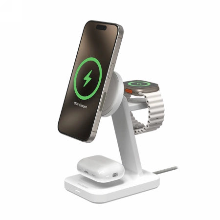 ZAGG Mophie Snap+ 3-in-1 Qi2 Wireless Charger Stand for Three Devices Compatible with MagSafe and Qi2 - White_1