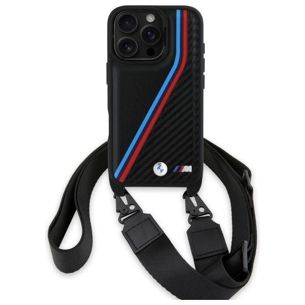 BMW M Edition Carbon Tricolor Lines & Strap Case for iPhone 16 Pro - Black_1