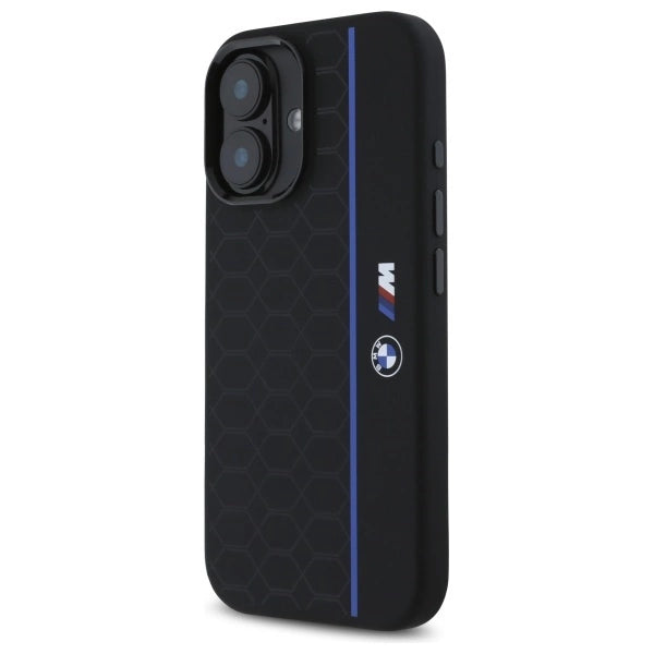 BMW Silicone Hexagon Blue Line MagSafe iPhone 16 Case - Black_1