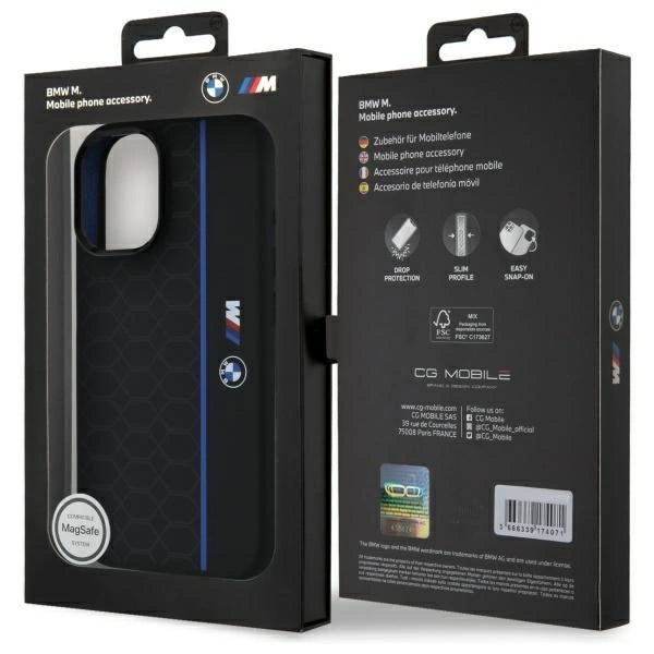 BMW Silicone Hexagon Blue Line MagSafe iPhone 16 Case - Black_7