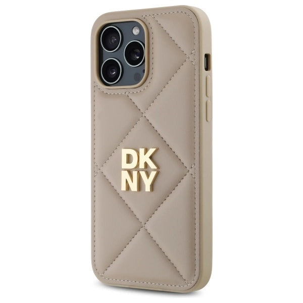 DKNY Quilted Stack Logo iPhone 14 Pro Case - Beige_1