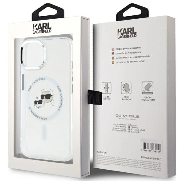 Karl Lagerfeld IML Metal Karl&Choupette Head MagSafe iPhone 14 Case - White_7