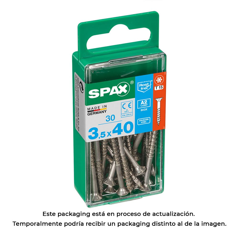 Caixa 30 unid. parafuso madeira spax cabeza plana inox a2 3,5x40mm spax_0