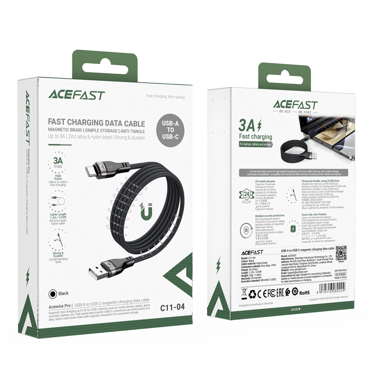 Acefast C11-04 USB-A - USB-C 3A Cable 1.2m Magnetic Braid - Black_7