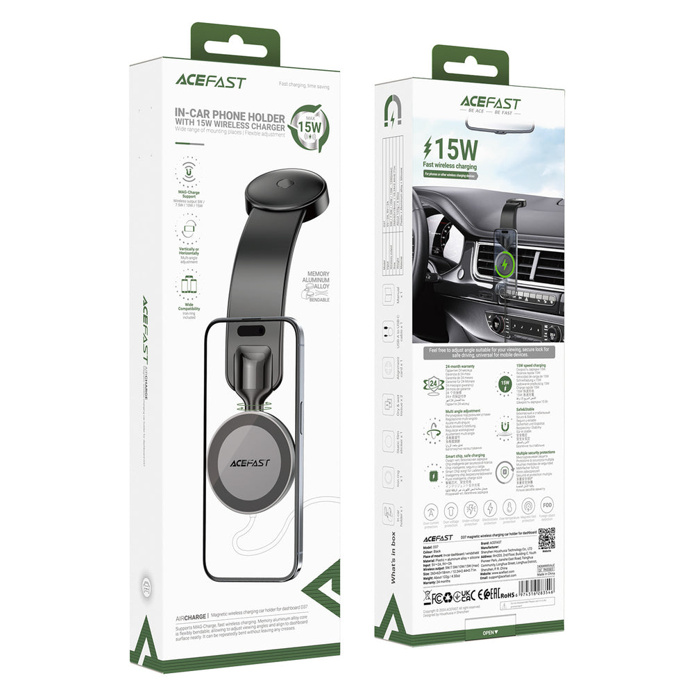 Acefast D37 Car Holder with MagSafe 15W Magnetic Charger for Dashboard - Black_6