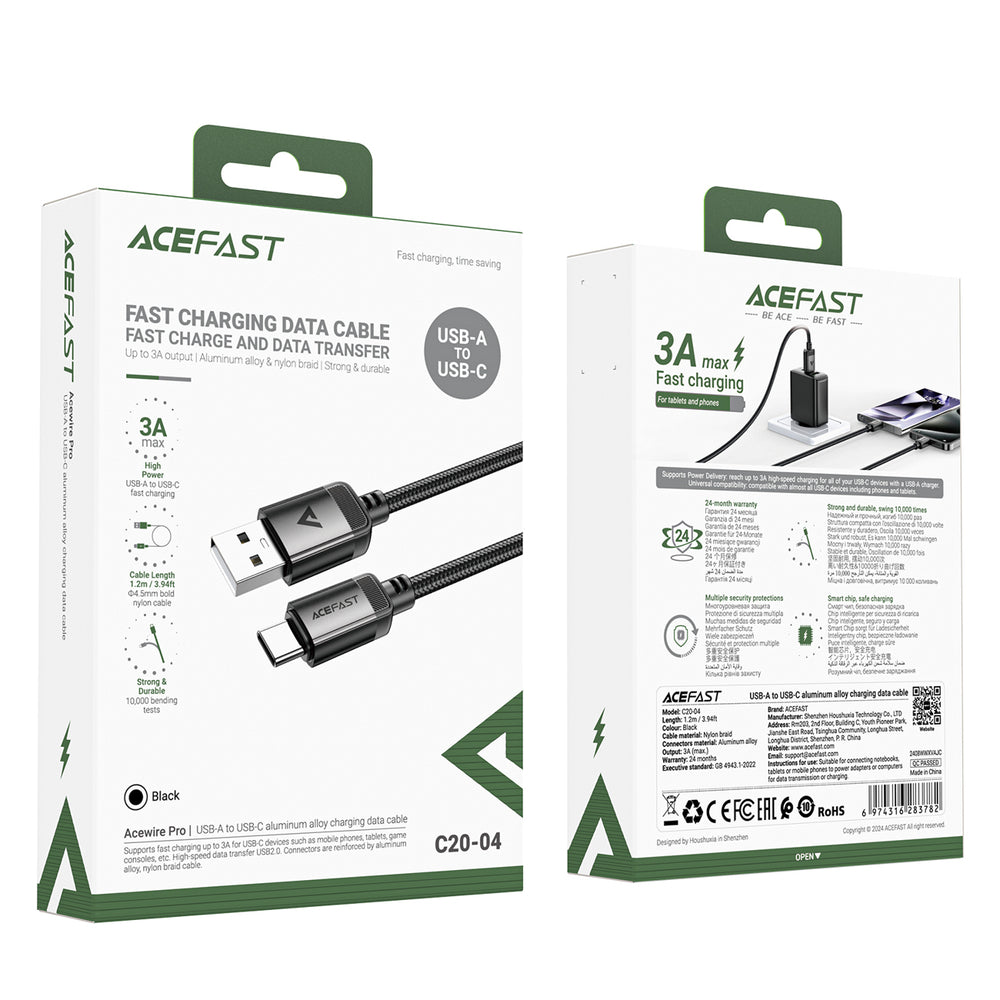 Acefast C20-04 USB-A - USB-C Cable 480Mb/s 3A 1.2m - Black_6