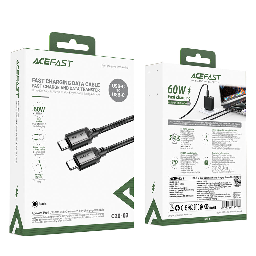Acefast C20-03 USB-C Cable - USB-C 480Mb/s 3A 1.2m - Black_4