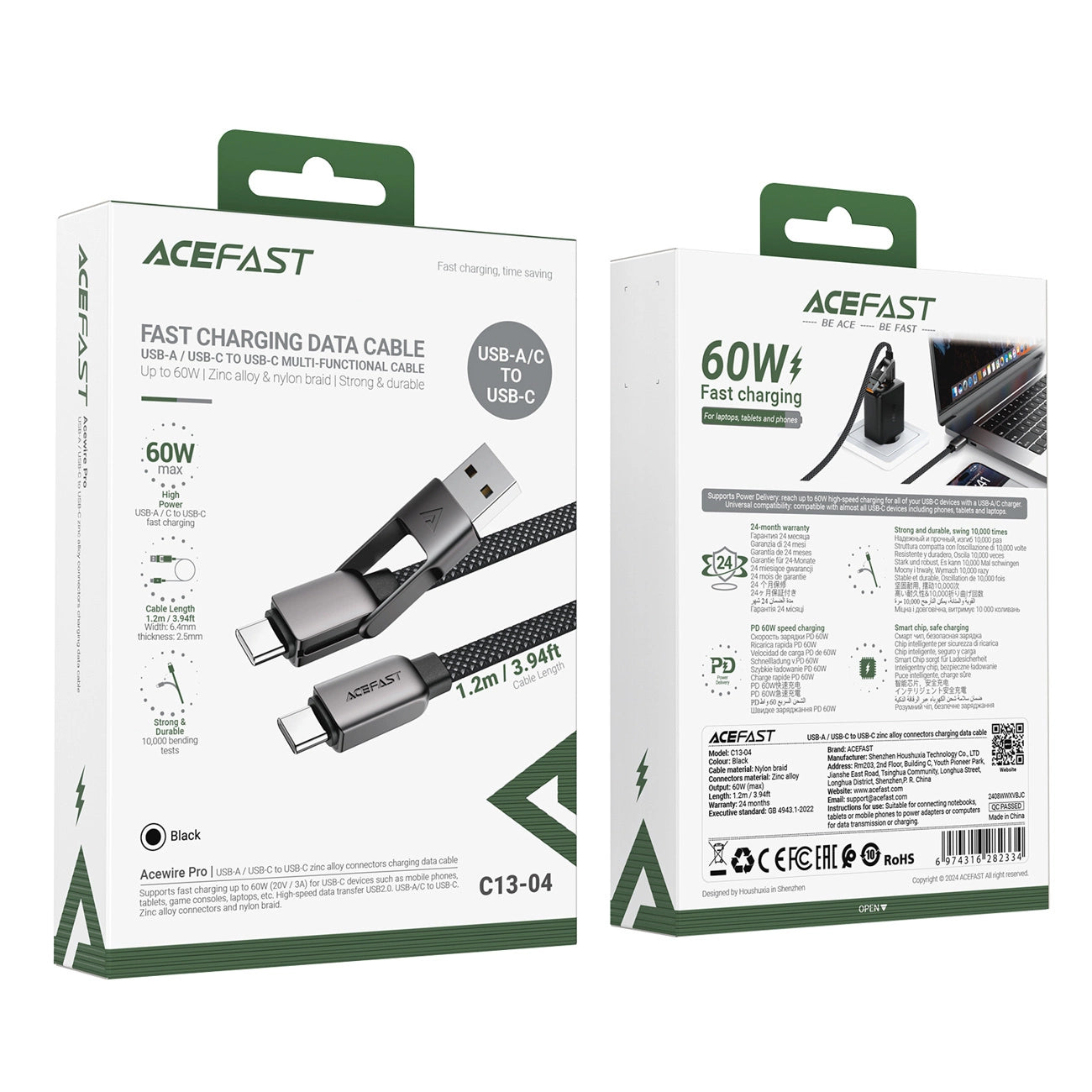 Acefast C13-04 USB-C - USB-A / USB-C Cable 480Mb/s 3A 1.2m - Black_6