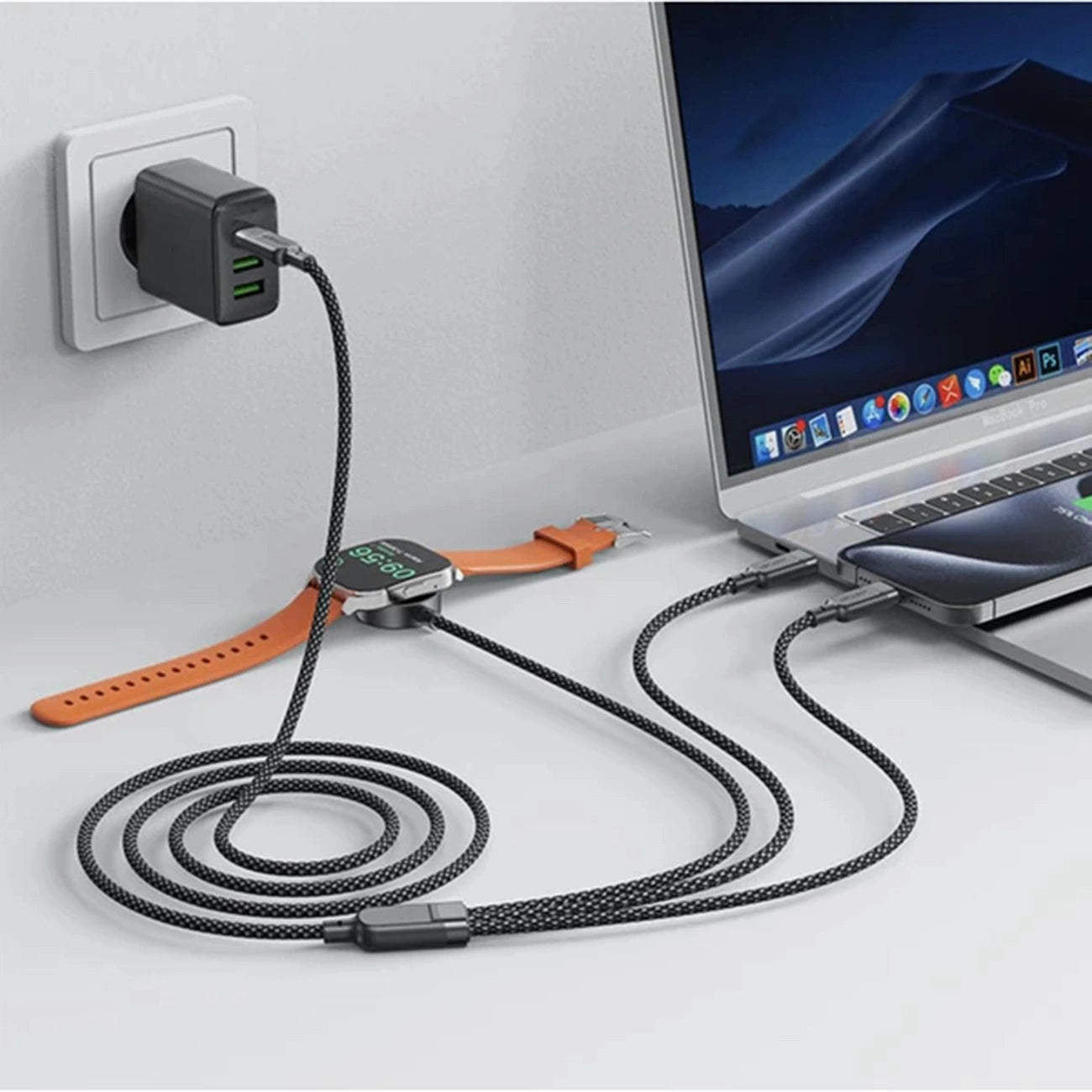 Acefast C6-11 USB-C 3in1 Cable - 2x USB-C / Qi 480Mb/s 100W 1.2m - black_3