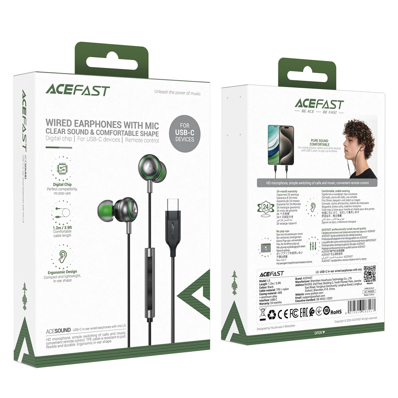 Acefast L5 Wired In-Ear Headphones USB-C 1.2m - Black_6