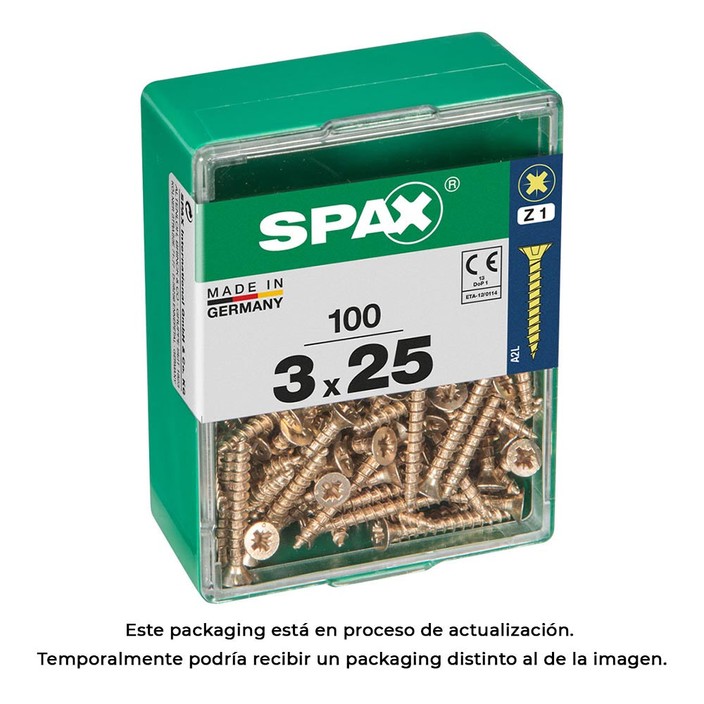 Caixa 100 unid. parafuso madeira spax cabeza plana yellox 3,0x25mm spax_0