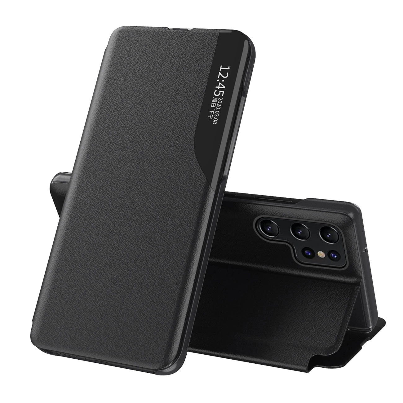 Eco Leather View Case for Samsung Galaxy S25 Ultra with Flip and Stand - Black_0