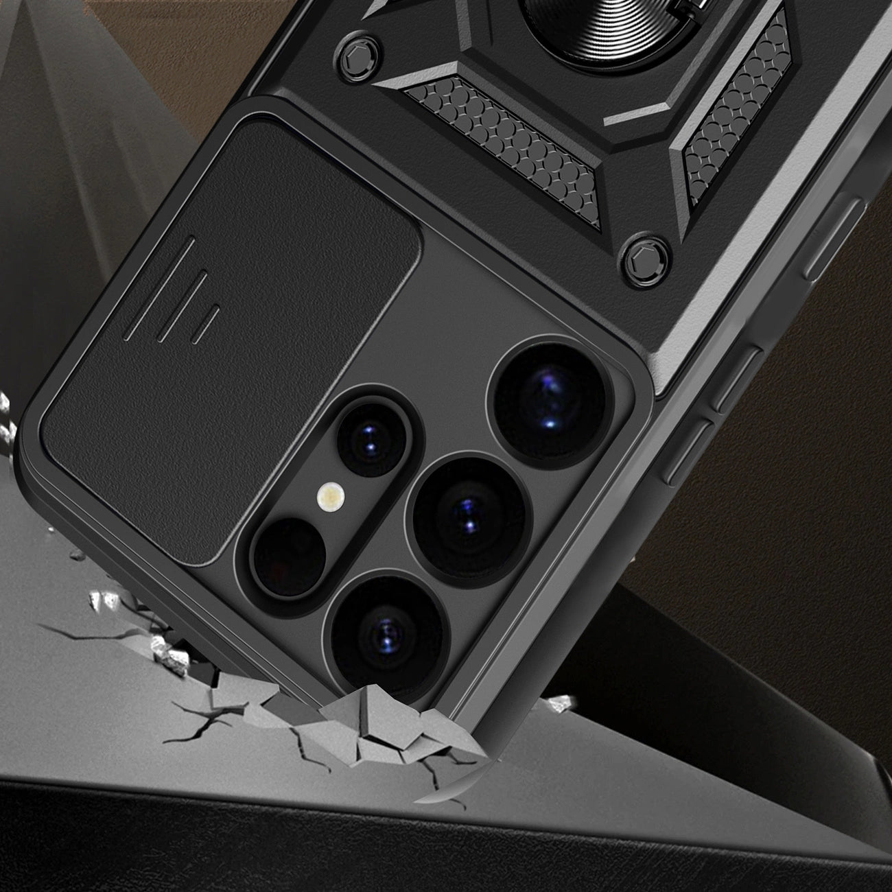 Hybrid Armor Camshield with Camera Cover and Metal Ring for Samsung Galaxy S25 Ultra - Black_2