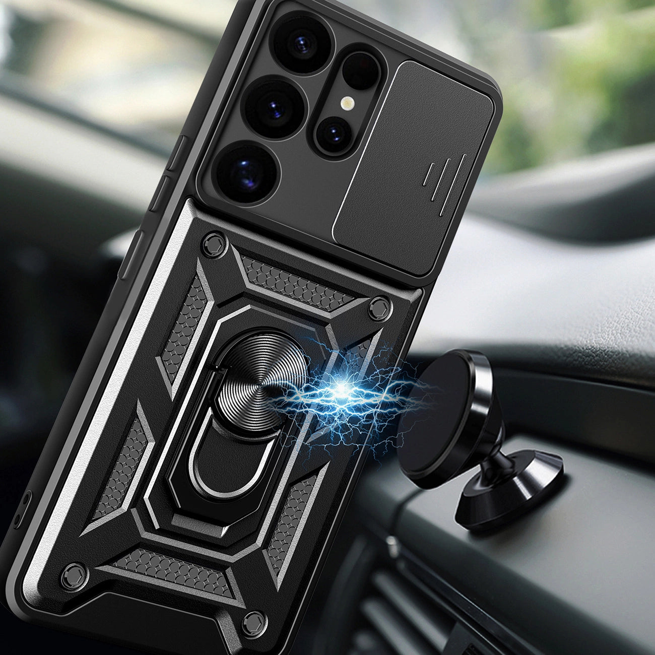 Hybrid Armor Camshield with Camera Cover and Metal Ring for Samsung Galaxy S25 Ultra - Black_3