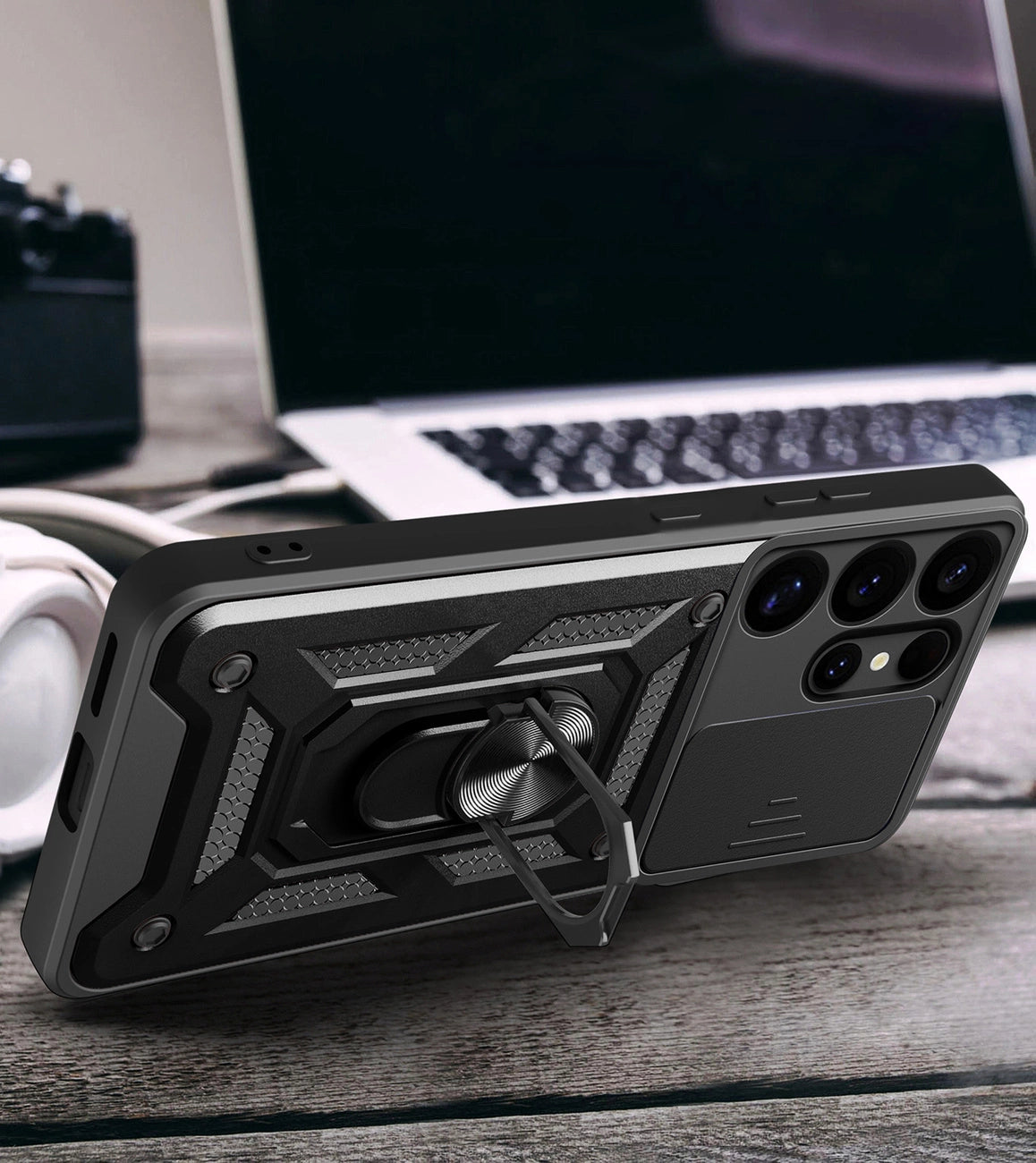 Hybrid Armor Camshield with Camera Cover and Metal Ring for Samsung Galaxy S25 Ultra - Black_6
