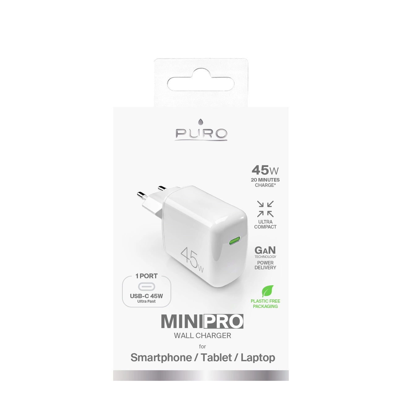 Puro Super Mini 45W PD GaN USB-C Wall Charger - White_1