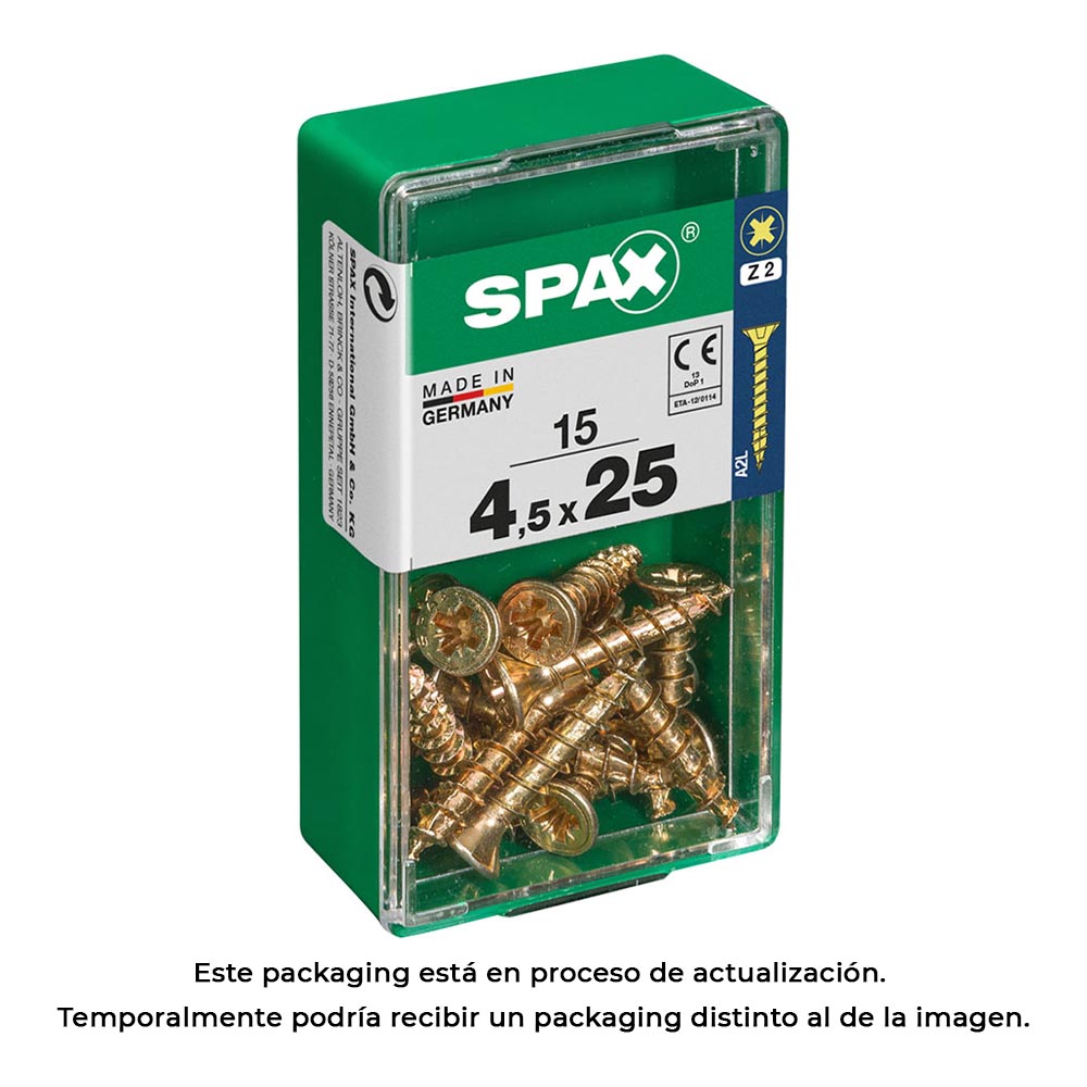 Caixa 15 unid. parafuso madeira cabeza plana yellox 4,5x25mm spax_0